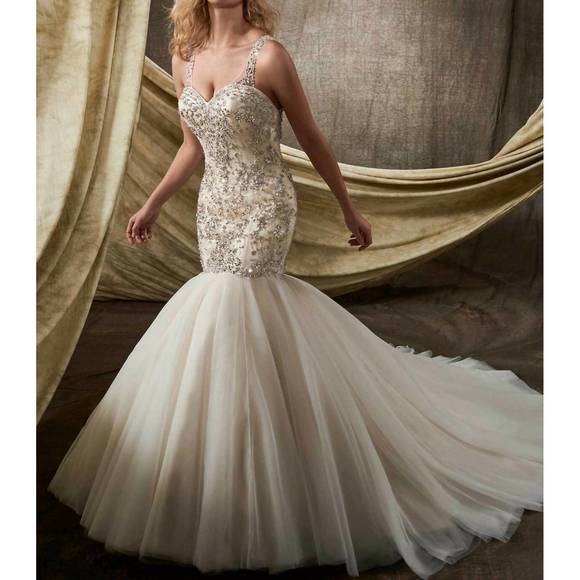 NEW MARY'S BRIDAL mermaid crystal beaded dress in ivory